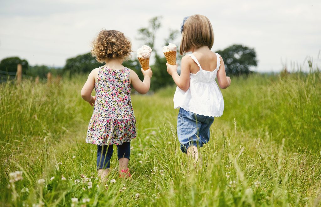 children enjoying ice cream at Bluebells Farm Park